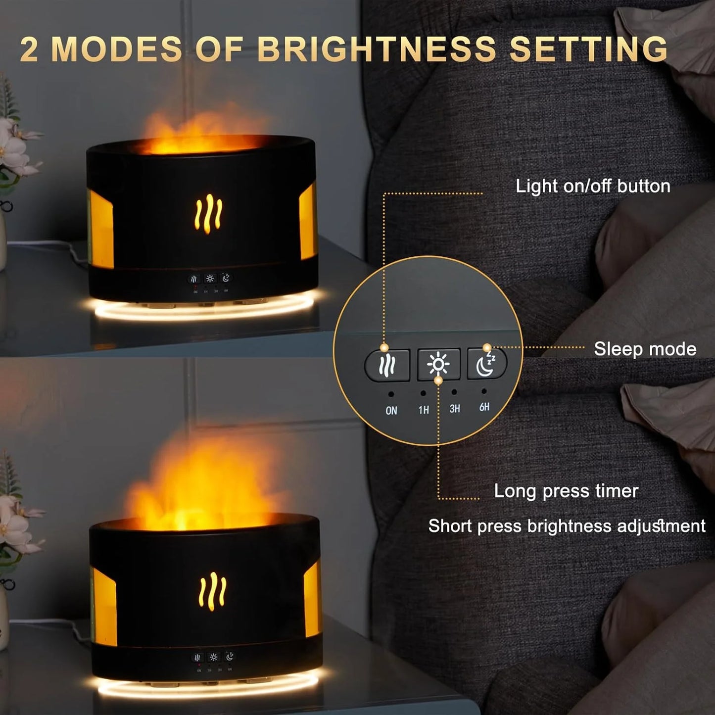 Flame Diffuser-Volcano Diffuser-With Remote Control, Bluetooth Speaker & White Noise Function, Flame Humidifier Fire Diffuser for Bedroom Home Office Yoga Gym