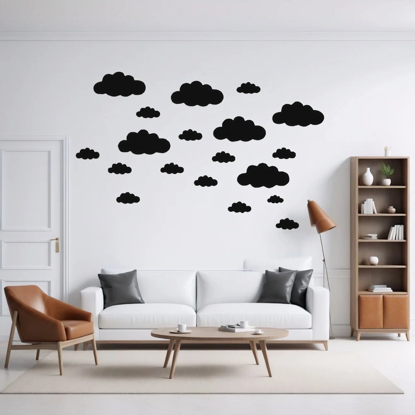 Big Clouds Wall Decals Removable DIY Large Vinyl Wall Stickers Self Adhesive (31 Set 4-10 In, Black)
