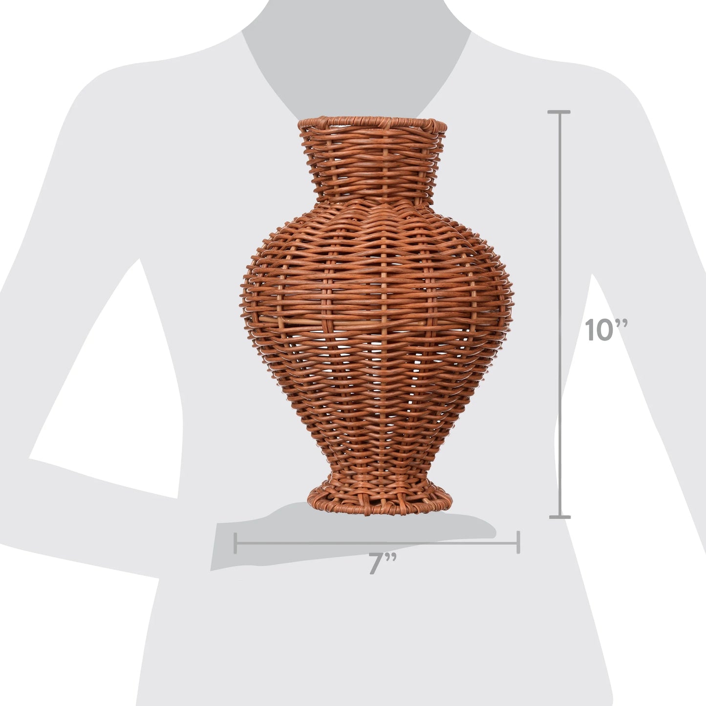 10" Brown Woven Faux Rattan Indoor Vase