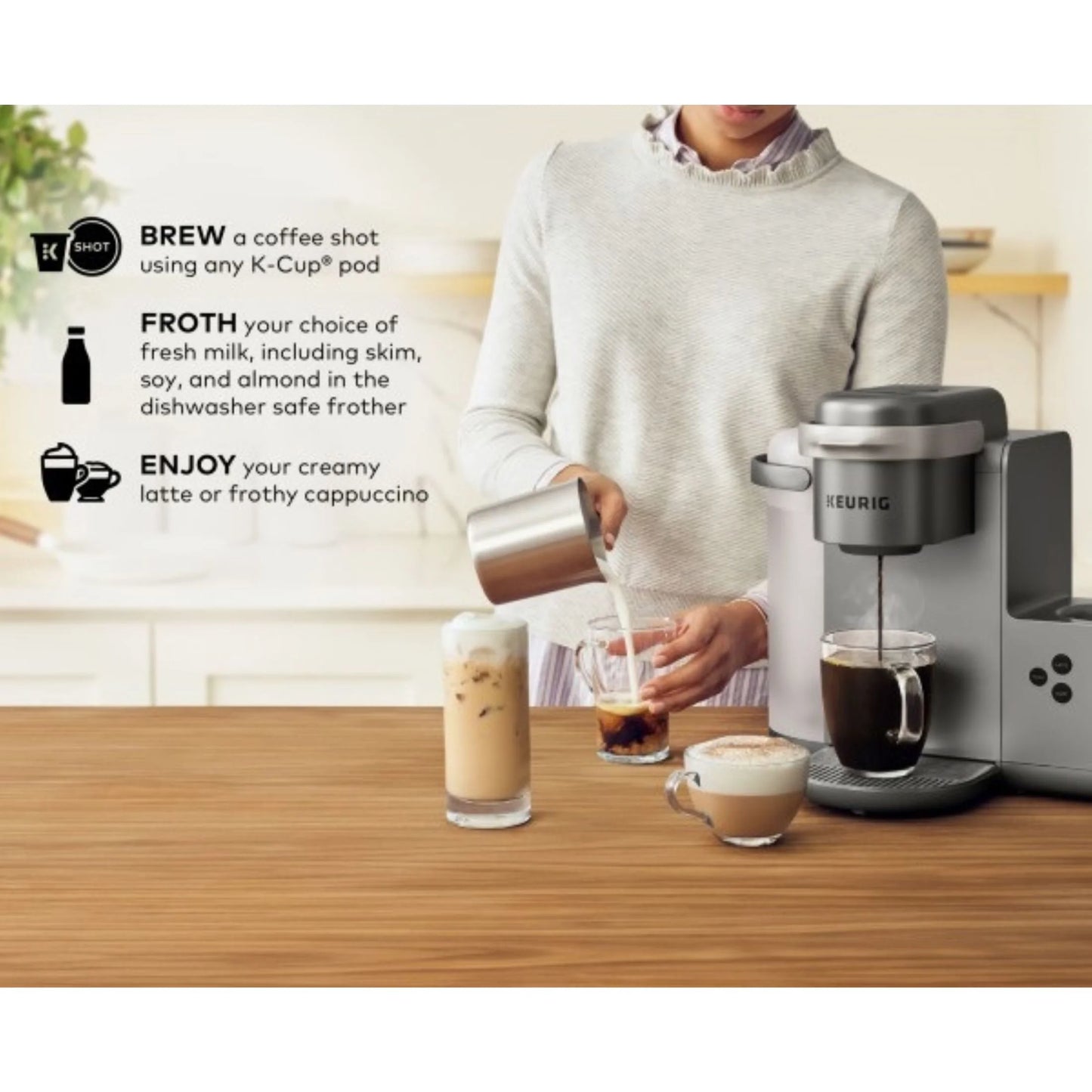 K-Cafe Special Edition Single Serve K-Cup Pod Coffee, Latte and Cappuccino Maker, Nickel