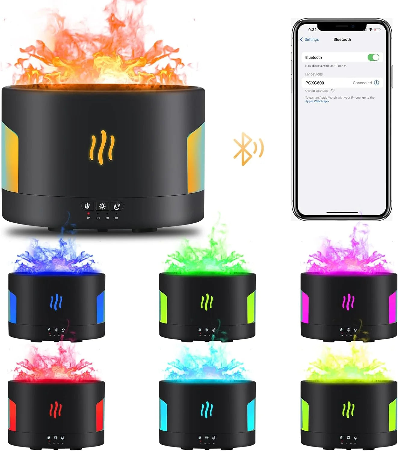 Flame Diffuser-Volcano Diffuser-With Remote Control, Bluetooth Speaker & White Noise Function, Flame Humidifier Fire Diffuser for Bedroom Home Office Yoga Gym