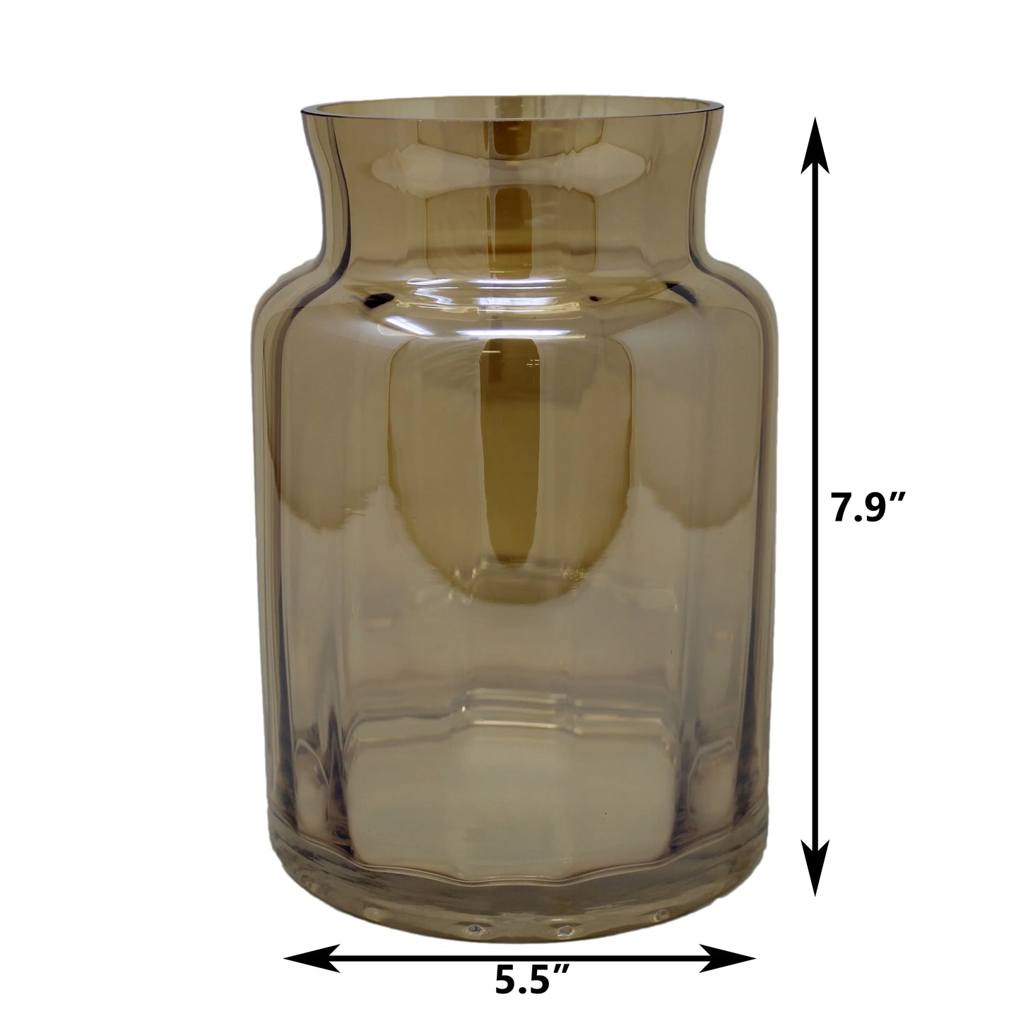 7.9" Gold Glass Vase Container, No Pattern ( 7.8"H X 5.5"W X 5.5"D)