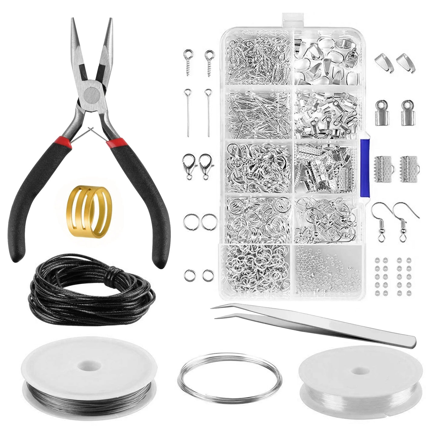 Jewelry Making Supplies, Jewelry Making Accessories Tool Kit Set Beading Wire Brass Ring Tweezer Pliers with Carrying Box for DIY Starter Beginner
