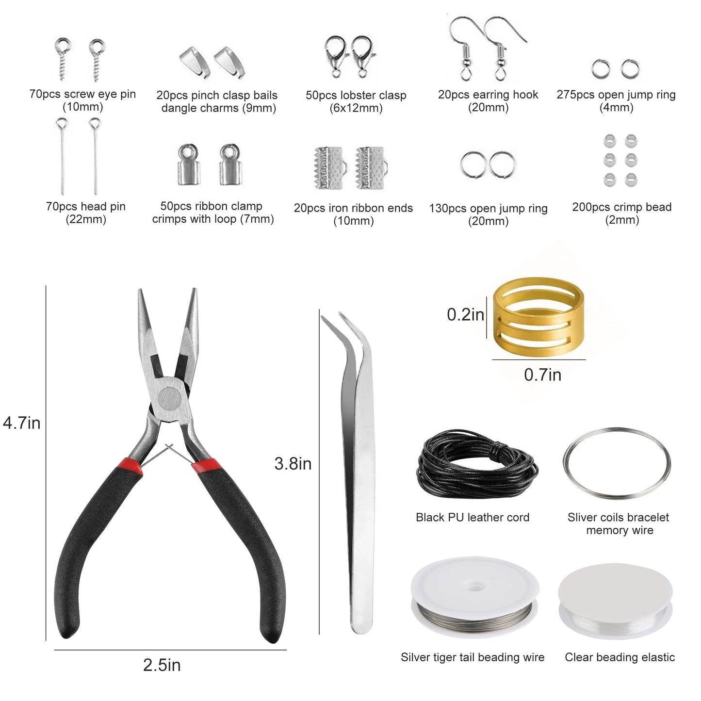 Jewelry Making Supplies, Jewelry Making Accessories Tool Kit Set Beading Wire Brass Ring Tweezer Pliers with Carrying Box for DIY Starter Beginner