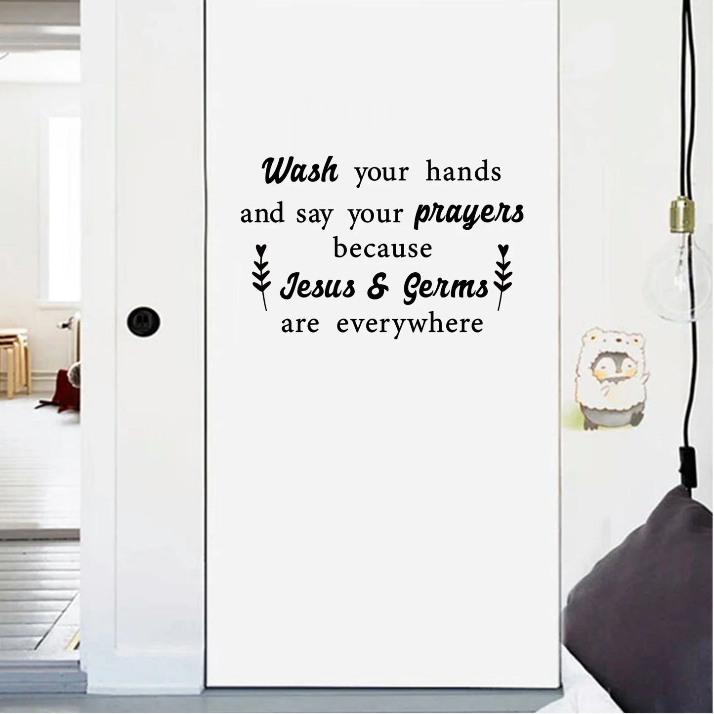 Bathroom Stickers for Wall Wash Your Hands and Say Your Prayers Because Jesus & Germs Are Everywhere