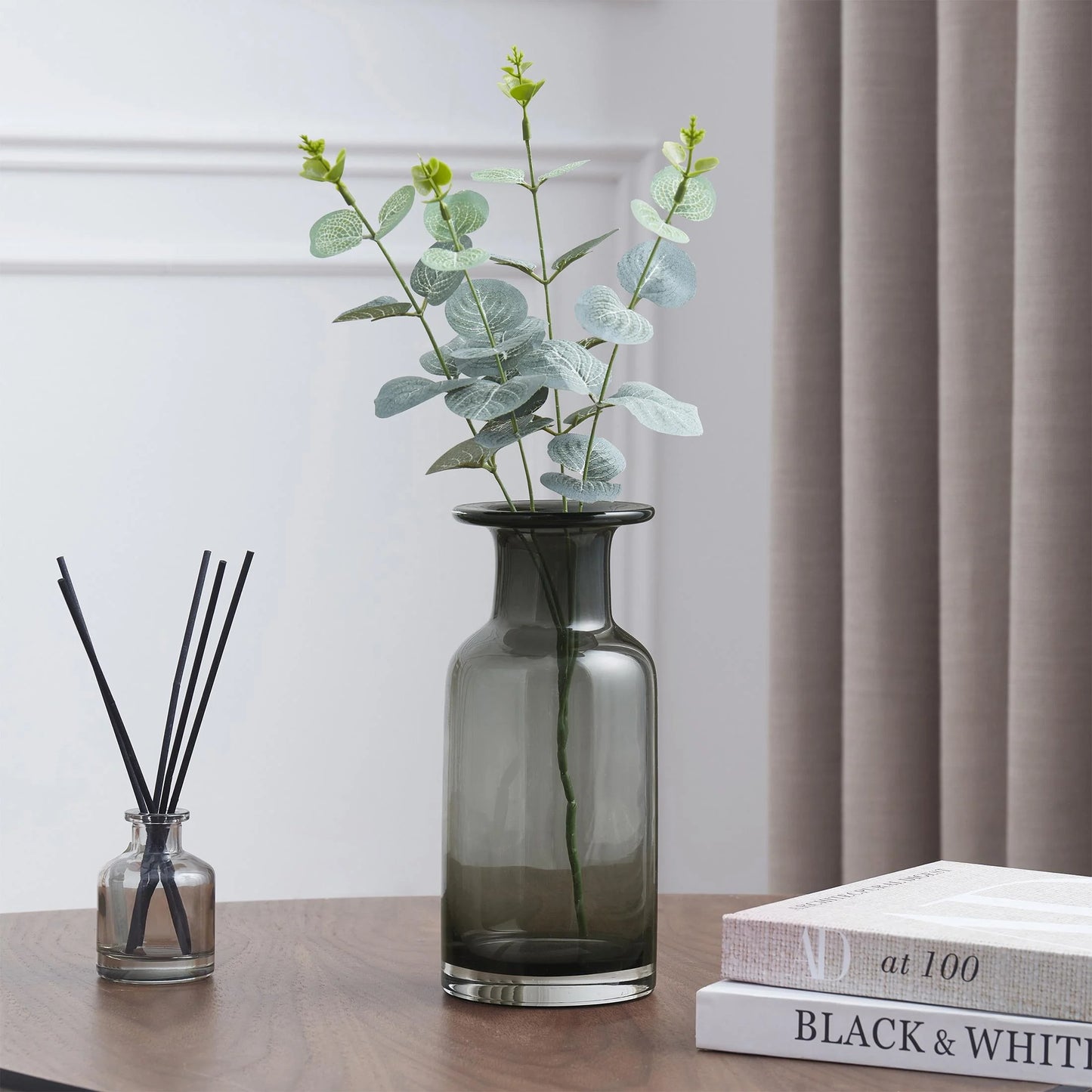8" Smoked Black Indoor Glass Vase