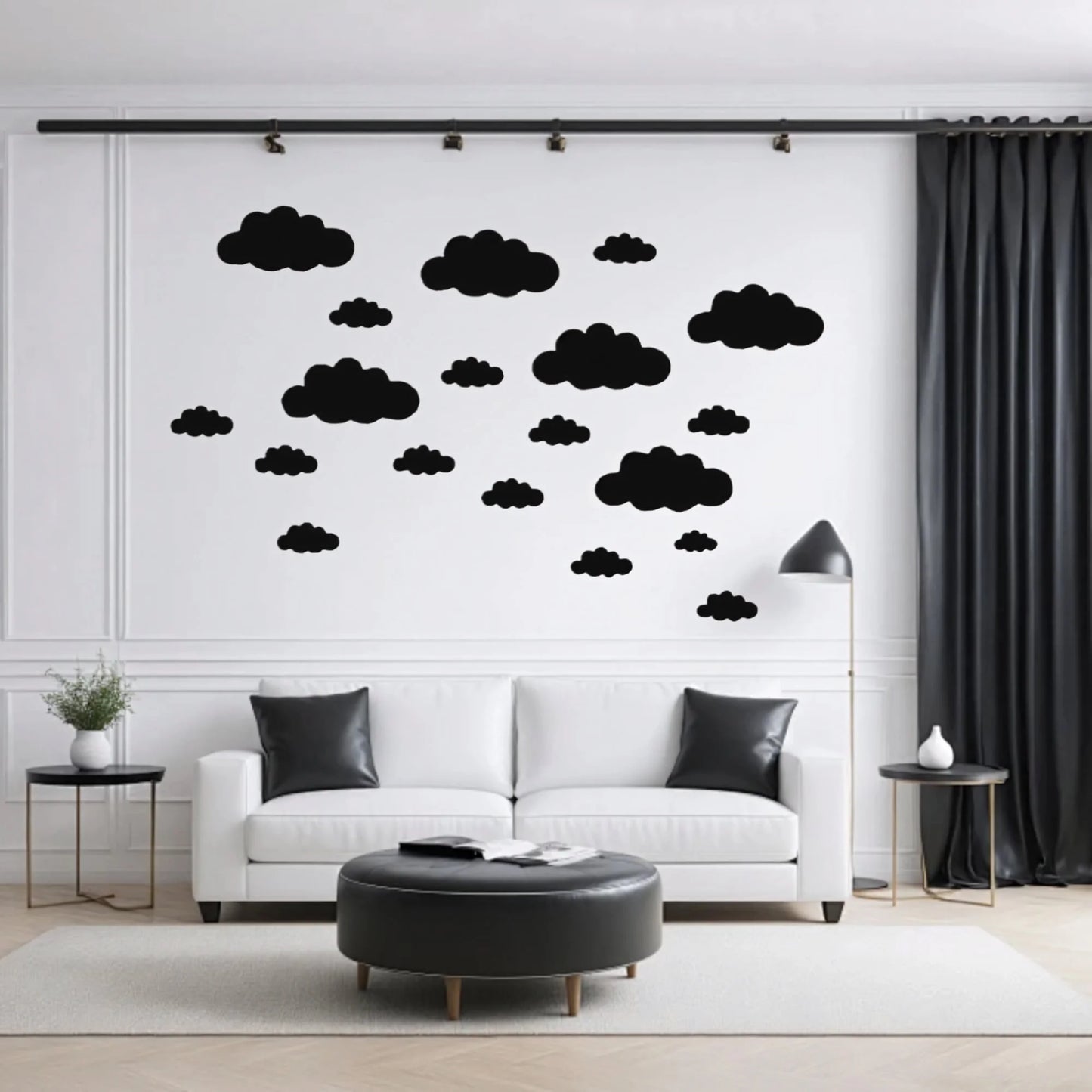 Big Clouds Wall Decals Removable DIY Large Vinyl Wall Stickers Self Adhesive (31 Set 4-10 In, Black)