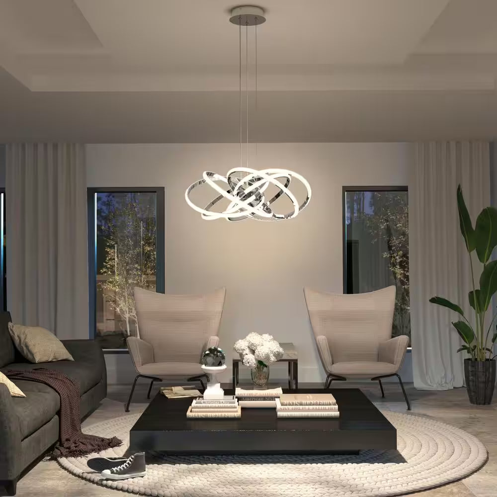 Maelstrom 25-Watt 1 Light Chrome Modern 5 CCT Integrated LED Pendant Light Fixture for Dining Room or Kitchen