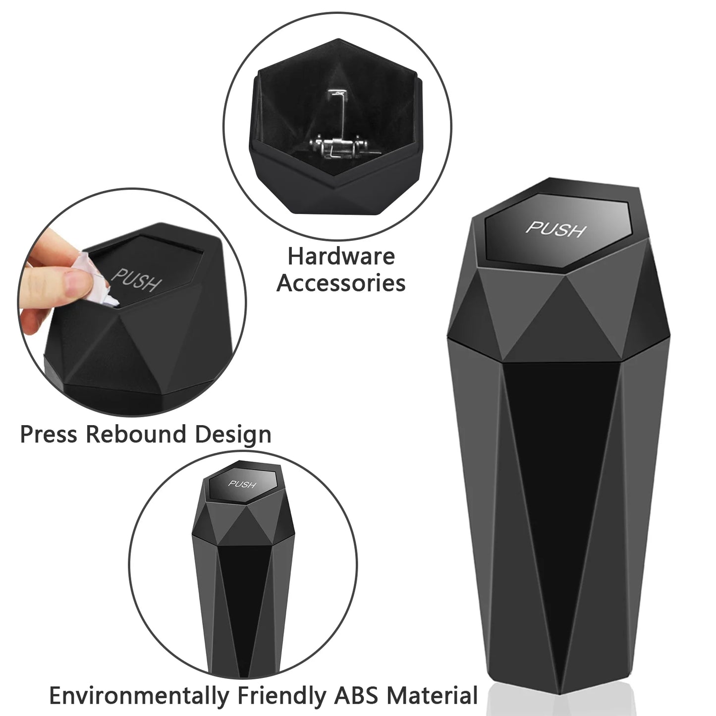 Mini Car Trash Can Automotive Litter Bags & Baskets Black, 7.87 X 3.14 Inches, 2 Pcs