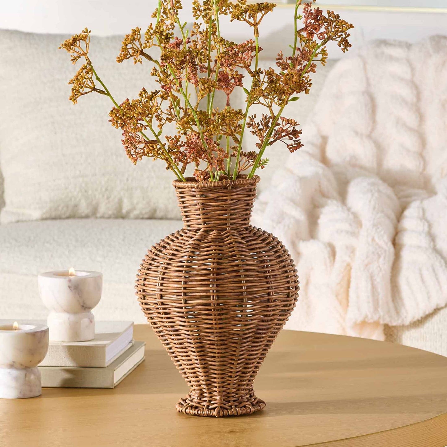 10" Brown Woven Faux Rattan Indoor Vase