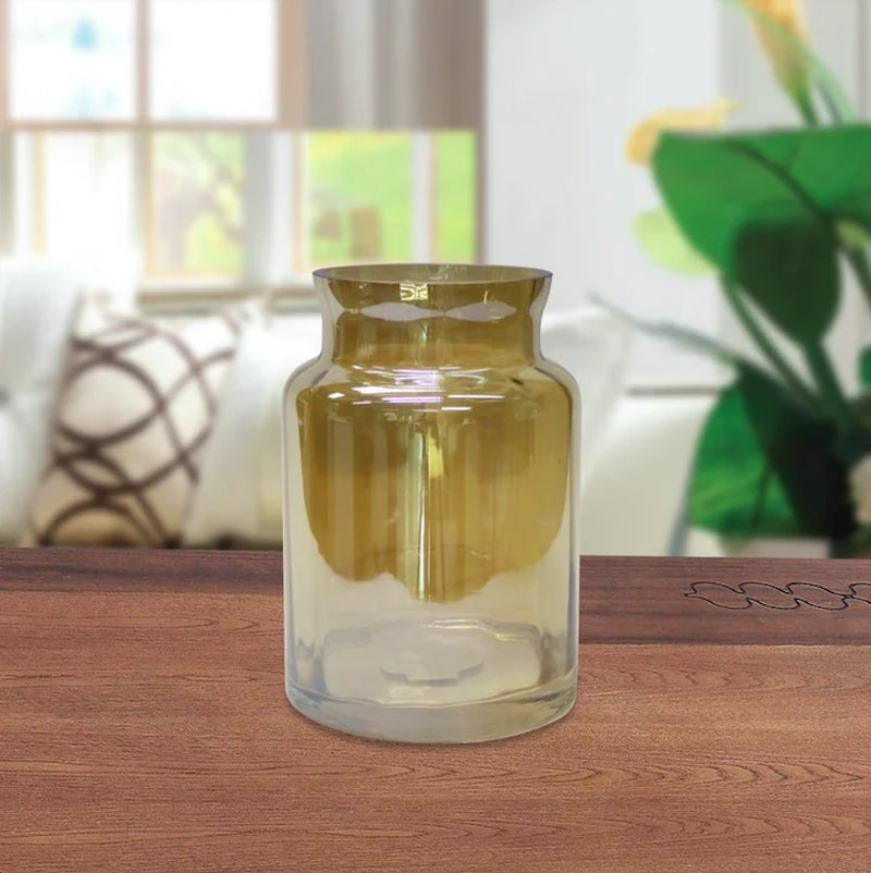 7.9" Gold Glass Vase Container, No Pattern ( 7.8"H X 5.5"W X 5.5"D)