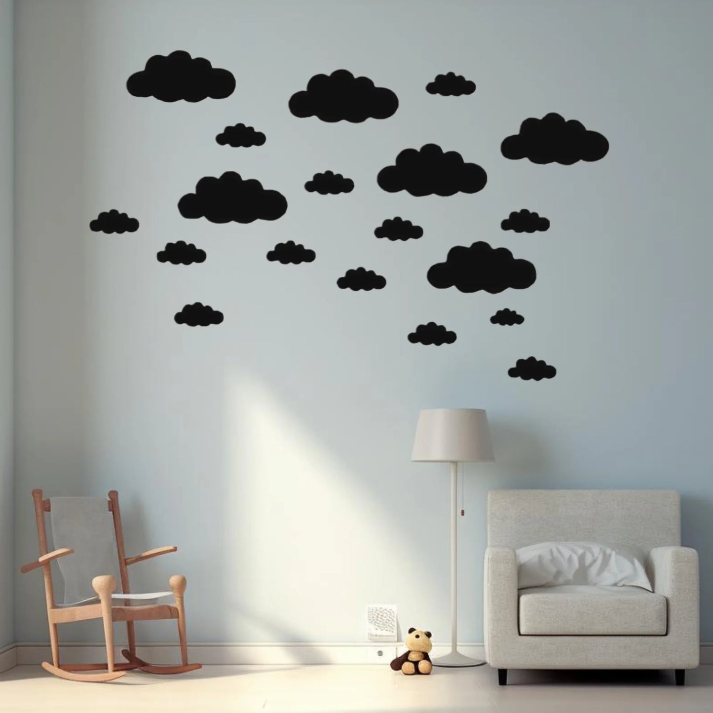 Big Clouds Wall Decals Removable DIY Large Vinyl Wall Stickers Self Adhesive (31 Set 4-10 In, Black)
