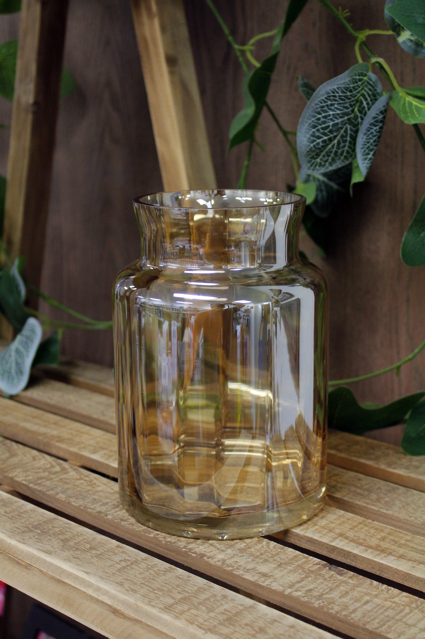 7.9" Gold Glass Vase Container, No Pattern ( 7.8"H X 5.5"W X 5.5"D)