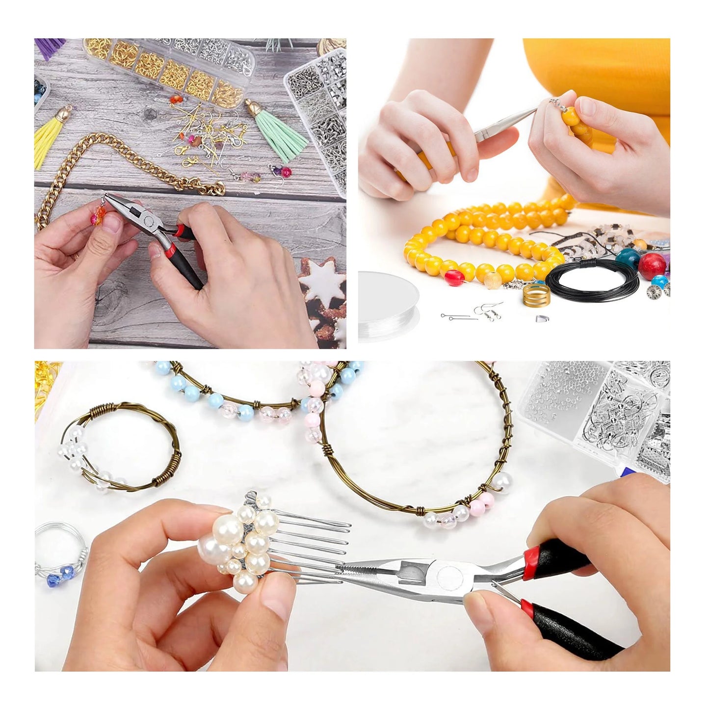 Jewelry Making Supplies, Jewelry Making Accessories Tool Kit Set Beading Wire Brass Ring Tweezer Pliers with Carrying Box for DIY Starter Beginner