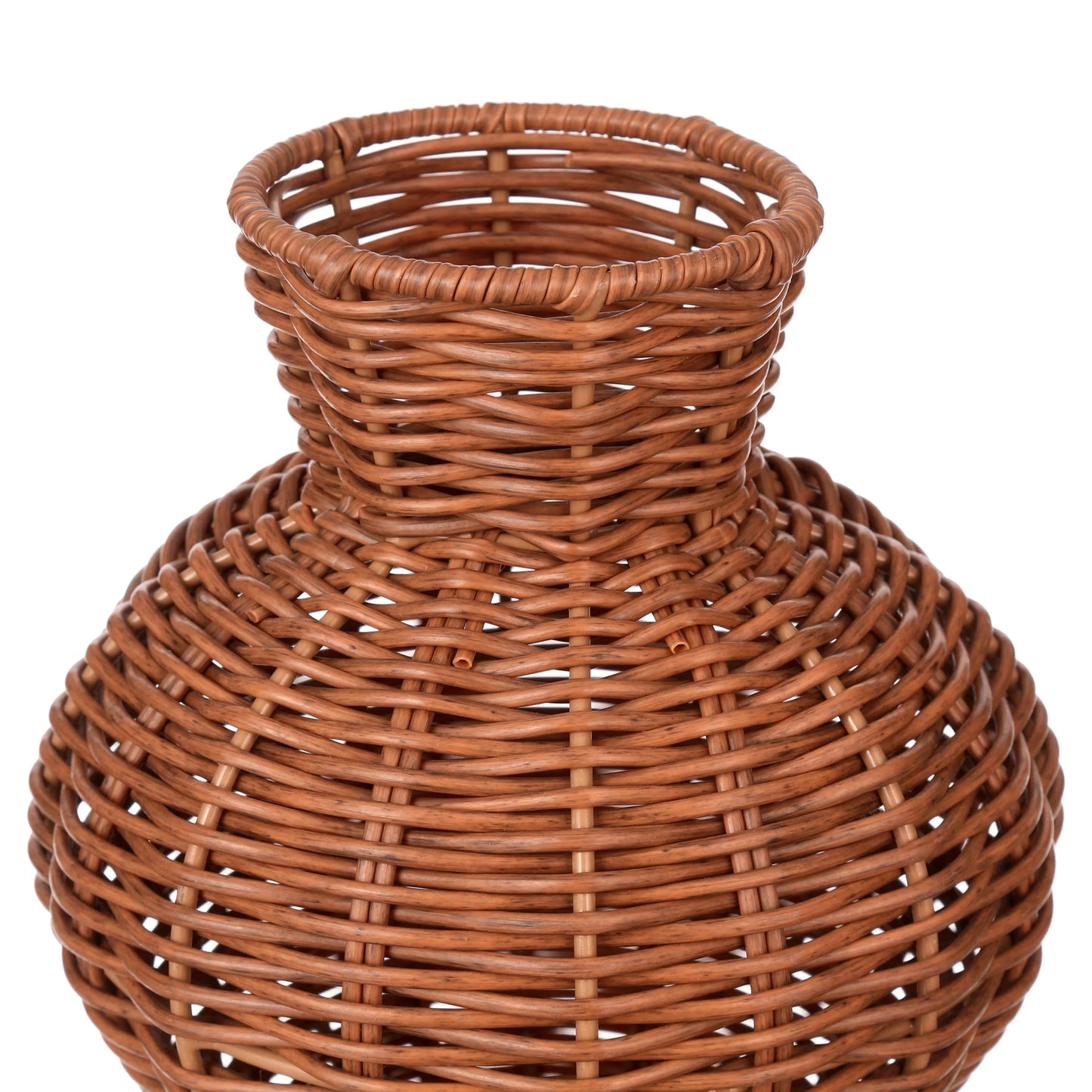 10" Brown Woven Faux Rattan Indoor Vase