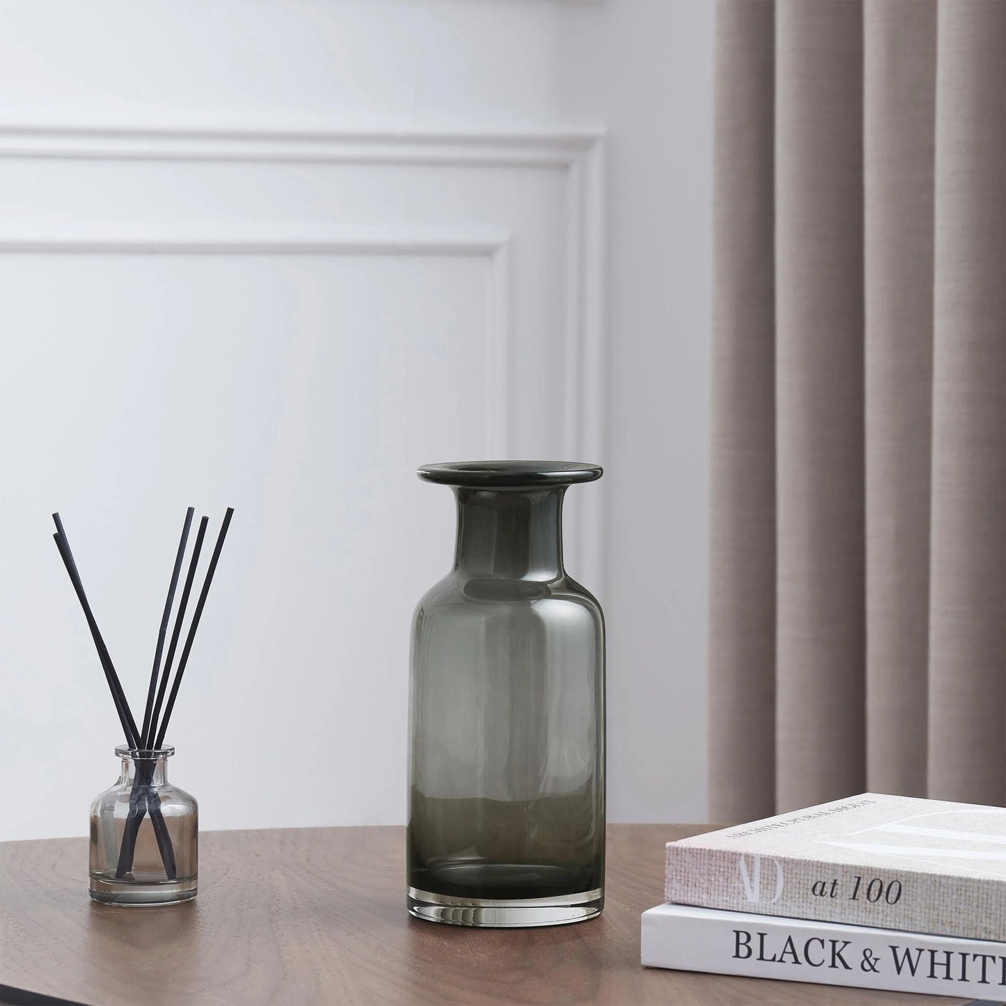 8" Smoked Black Indoor Glass Vase