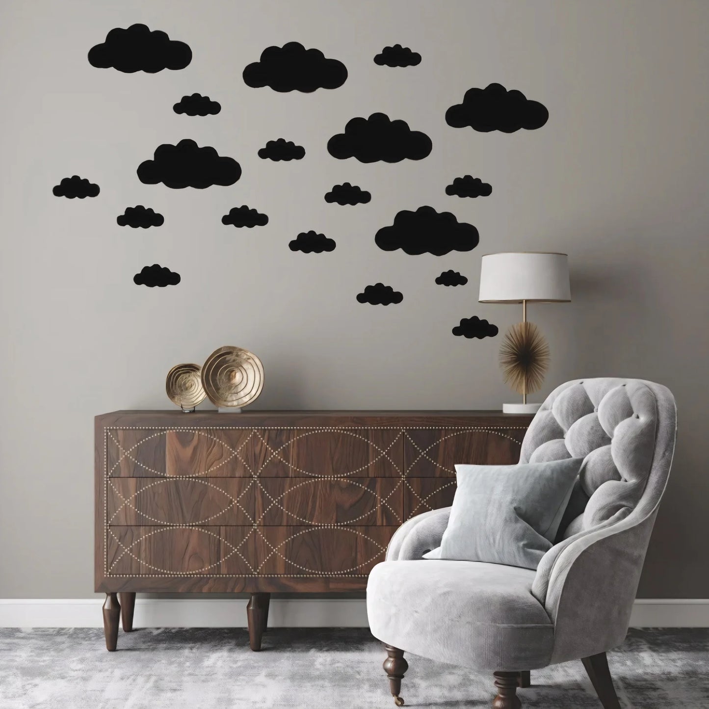 Big Clouds Wall Decals Removable DIY Large Vinyl Wall Stickers Self Adhesive (31 Set 4-10 In, Black)