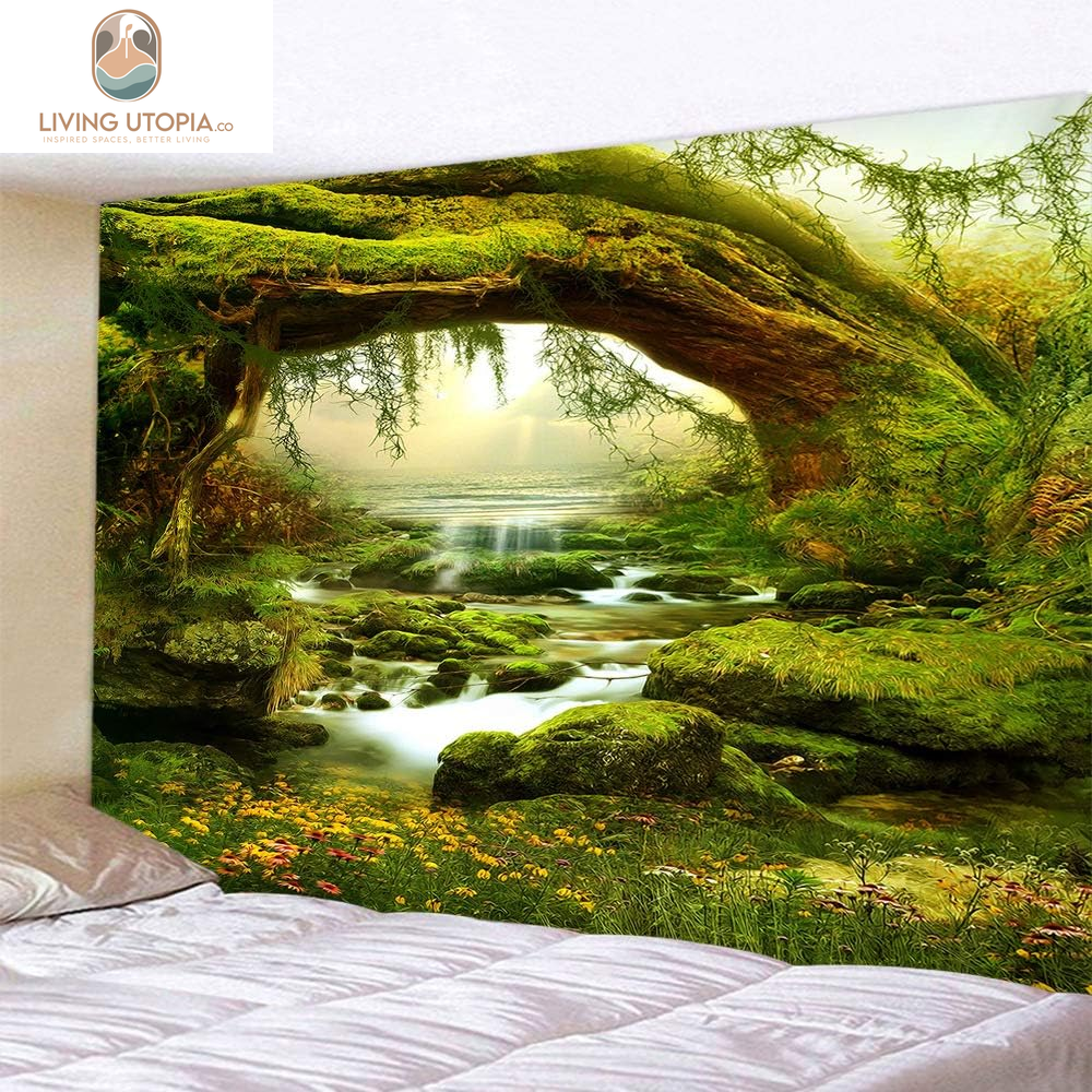 Forest Tapestry Home Decor Landscape Natural Tapestry Living Room Bedroom Decoration Tapestry Magic Tapestry Curtain XGXL (Sunlight&Creek, 90.5''L×70.8''W) XGXL
