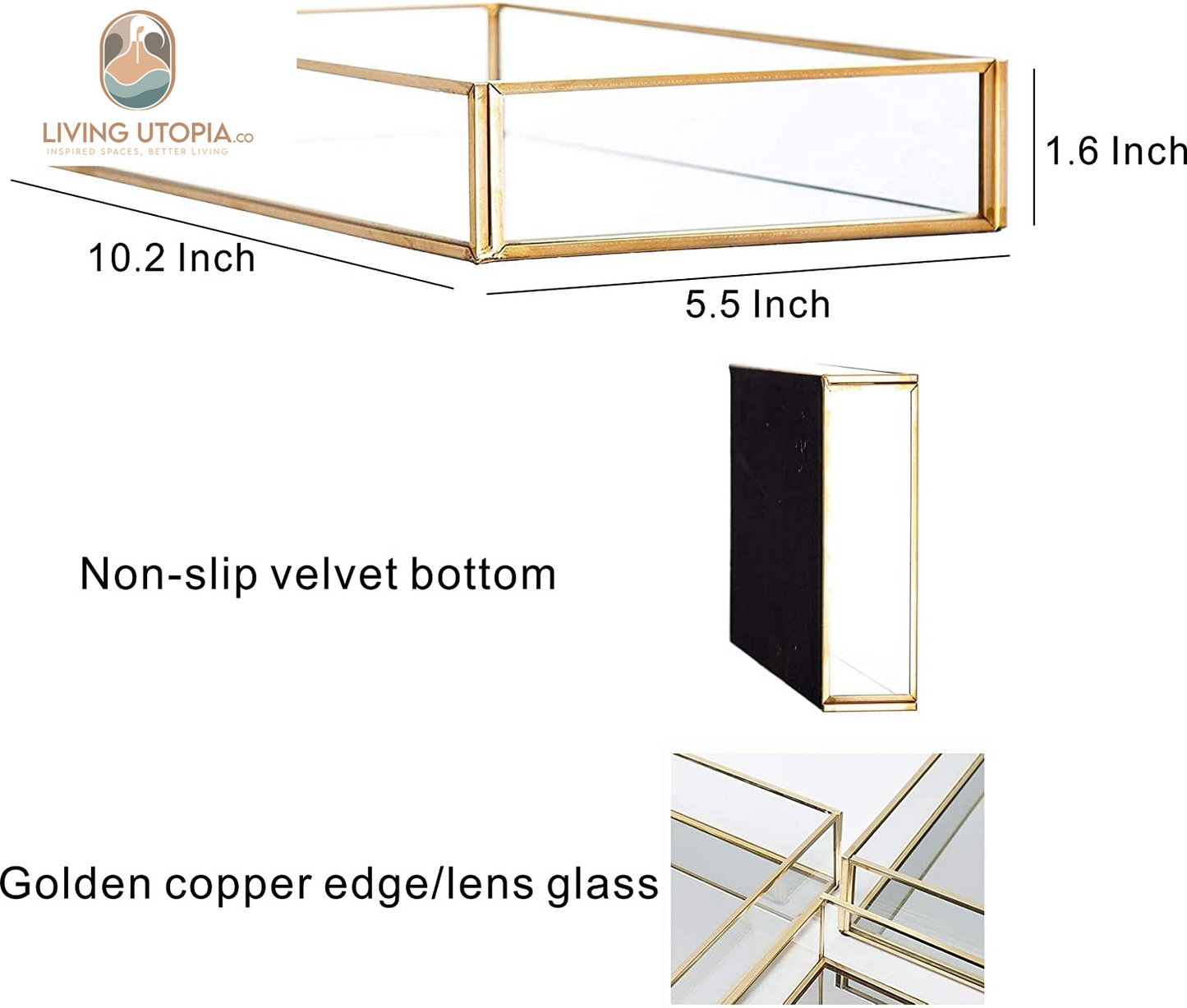 Decorative Tray,Gold Mirror Tray for Jewelry,Jewelry Tray Storage Organizer Makeup Tray for Vanity, Dresser,Pack of 1