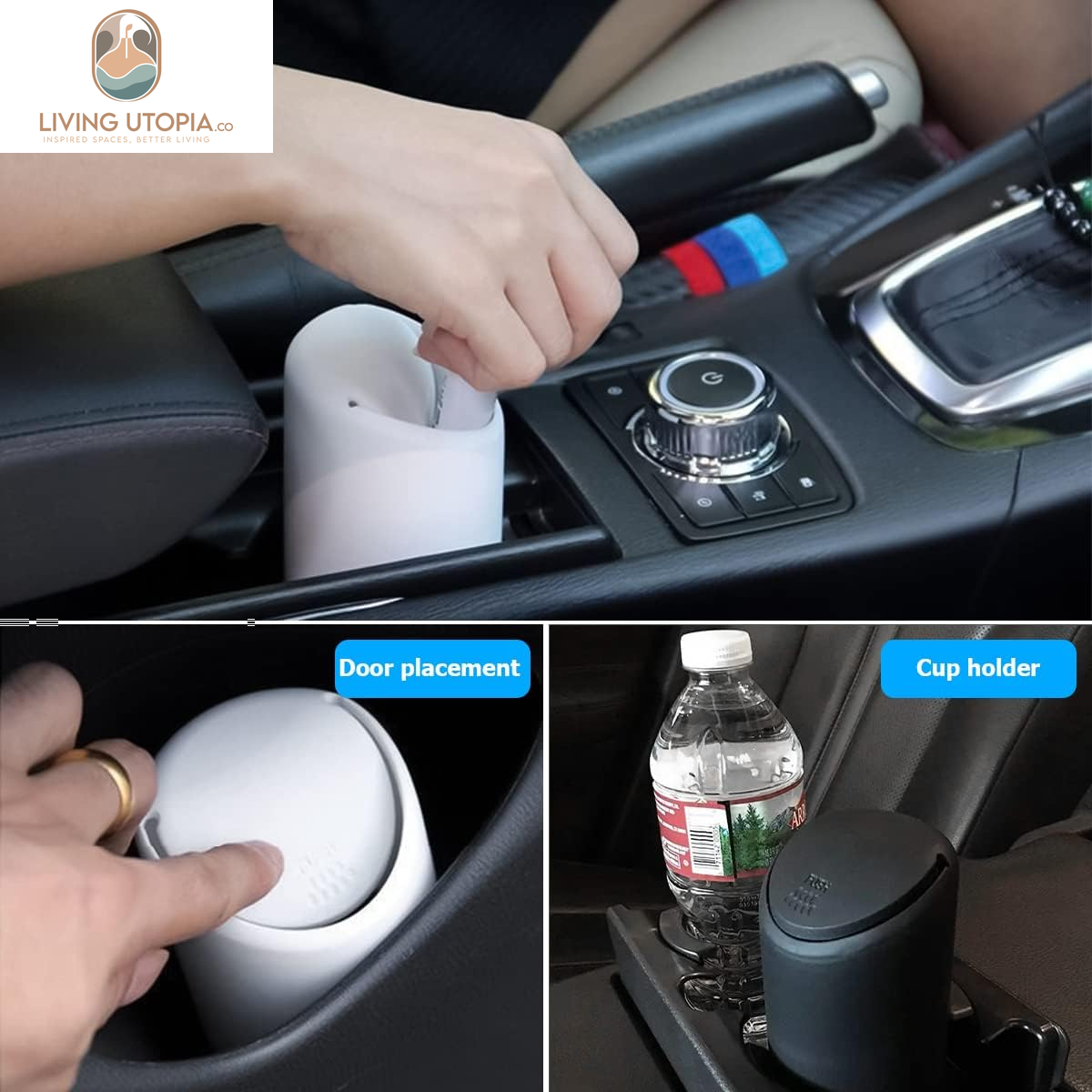 Car Trash Can, Mini Silicone Auto Garbage Container with Lid, Waterproof Leakproof Portable Trash Dustbin, Vehicle Rubbish Bins for Automotive, Home, Office, Kitchen, Bedroom (Black)