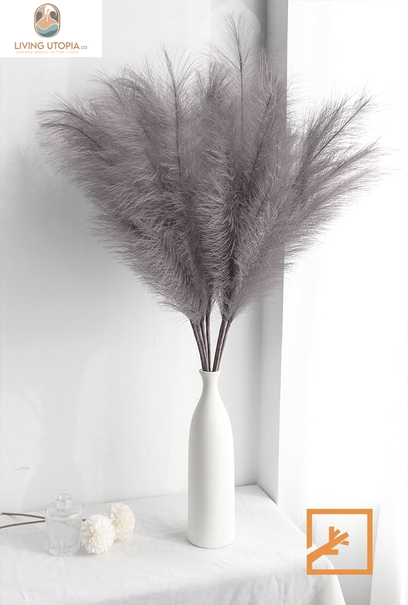 7-Pcs 38"/3.1FT Faux Pampas Grass Large Tall Fluffy Artificial Fake Flower Boho Decor Bulrush Reed Grass for Vase Filler Farmhouse Home Wedding Decor (Grey)