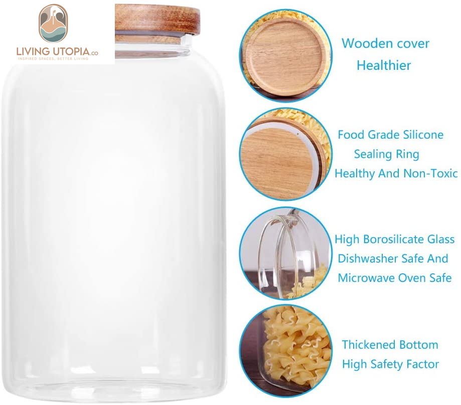 Modern Design Transparent Glass Food Storage Jars, Food Storage Containers Glass,100Fl Oz(3000Ml) Enlarged Thickened with Sealed Wooden Lid to Store Food, Herbs, Tea, Easy to Use and Clean
