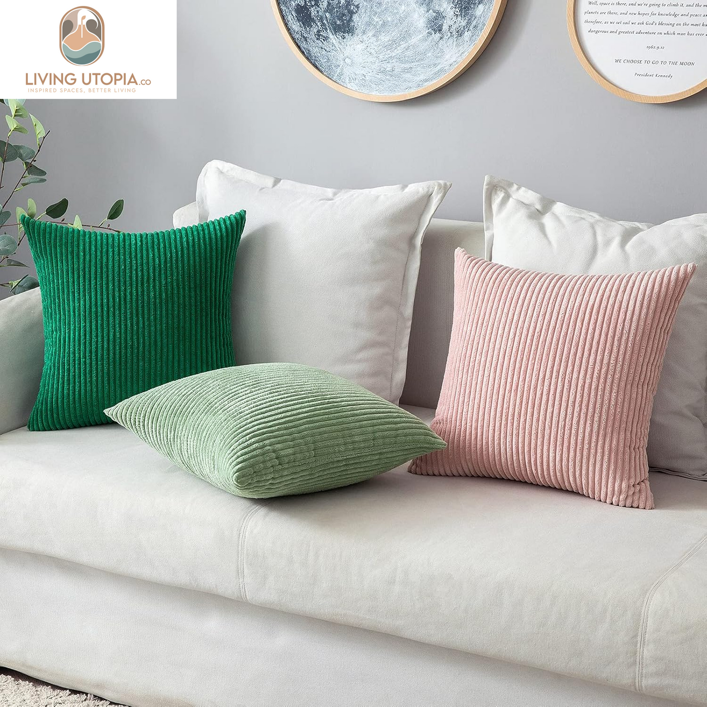 Pack of 2 Sage Green Corduroy Soft Soild Decorative Square Throw Pillow Covers Set Cushion Cases Pillowcases for Spring Sofa Bedroom Couch 18 X 18 Inch