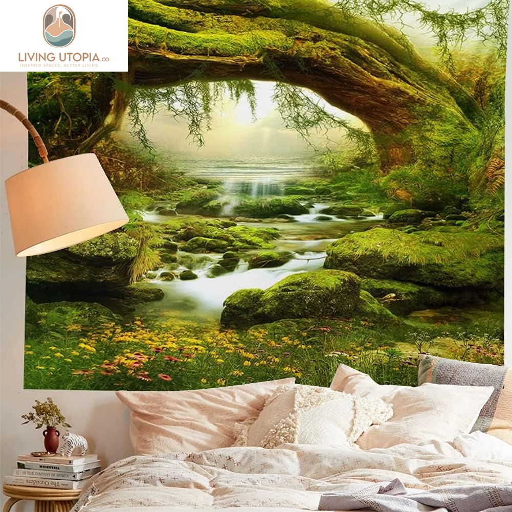 Forest Tapestry Home Decor Landscape Natural Tapestry Living Room Bedroom Decoration Tapestry Magic Tapestry Curtain XGXL (Sunlight&Creek, 90.5''L×70.8''W) XGXL