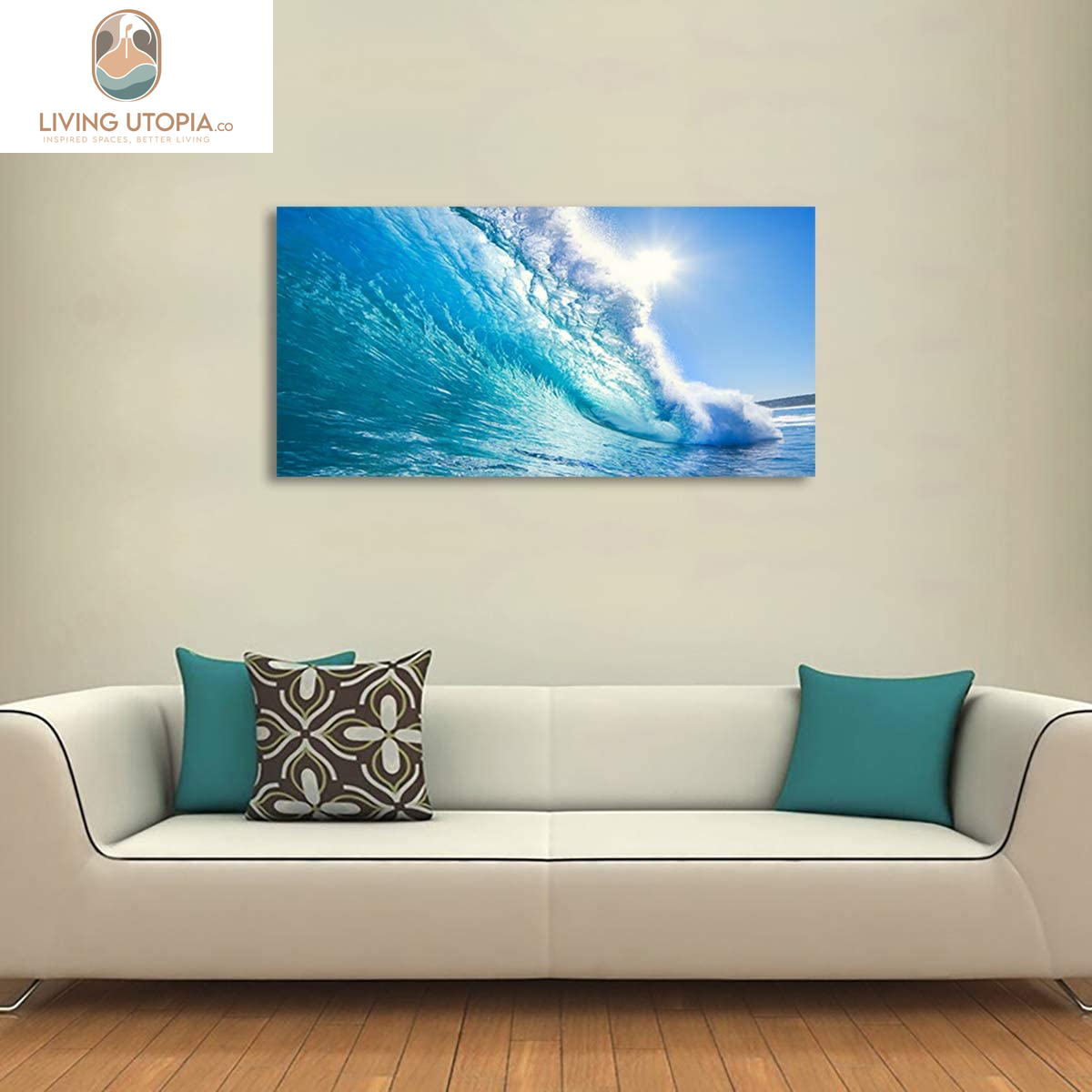 Blue Secape Canvas Prints Wall Art Blue Ocean Wave Surfing Sea Picture Paintings on Canvas Modern Canvas Art for Living Room Bedroom Office Wall Decorations Ready to Hang-24X48Inches