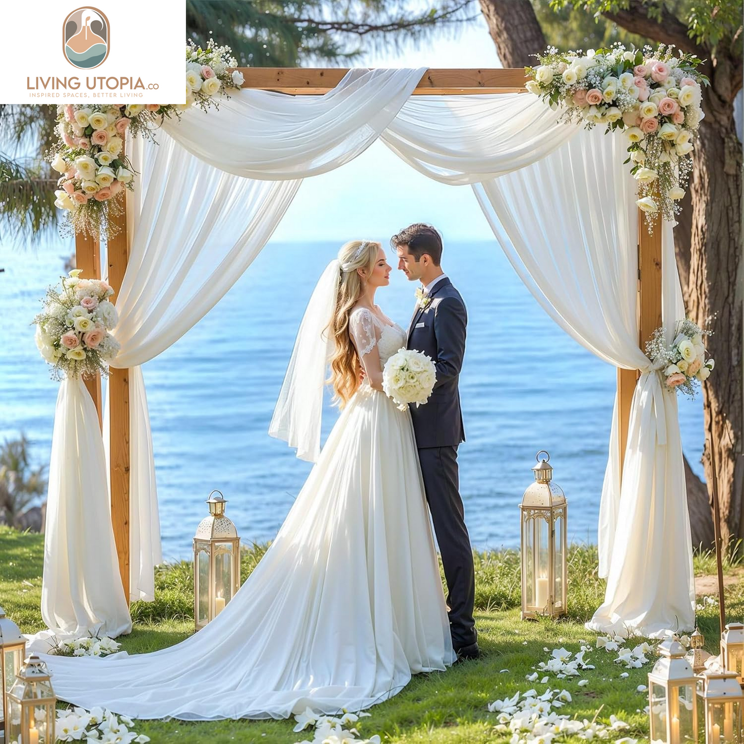 Wedding Arch Draping Fabric, 1 Panel 28" X 19Ft White Wedding Arch Drapes Sheer Backdrop Curtain for Wedding Ceremony Party Ceiling Decor