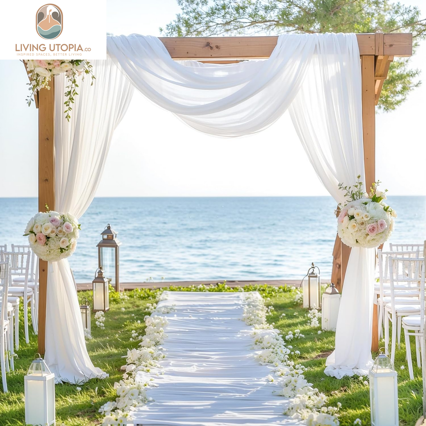 Wedding Arch Draping Fabric, 1 Panel 28" X 19Ft White Wedding Arch Drapes Sheer Backdrop Curtain for Wedding Ceremony Party Ceiling Decor
