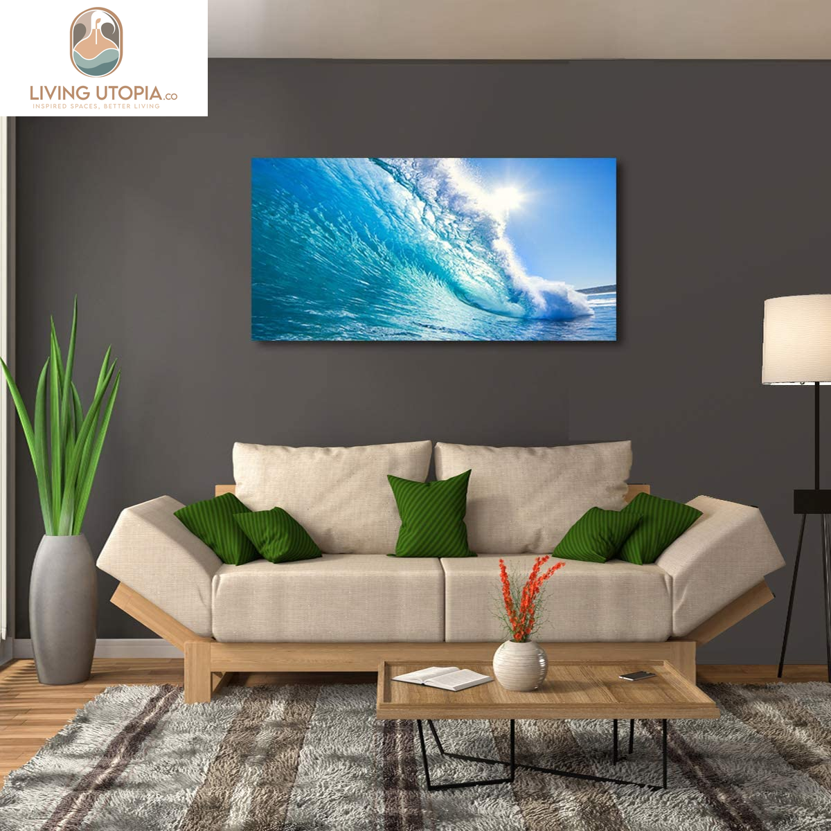Blue Secape Canvas Prints Wall Art Blue Ocean Wave Surfing Sea Picture Paintings on Canvas Modern Canvas Art for Living Room Bedroom Office Wall Decorations Ready to Hang-24X48Inches