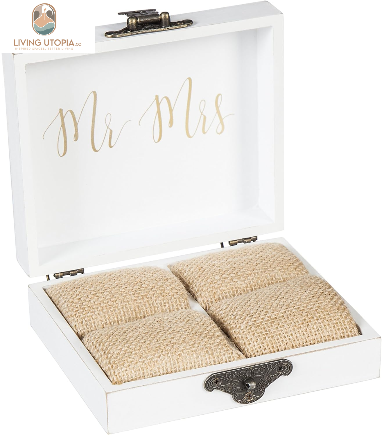 “With This Ring, I Thee Wed” Wooden Double Ring Holder | Mr. and Mrs. Decorative Ring Case for Wedding Ceremony Engagement Proposal | Ring Bearer Box for Anniversary Birthday Gift Ideas