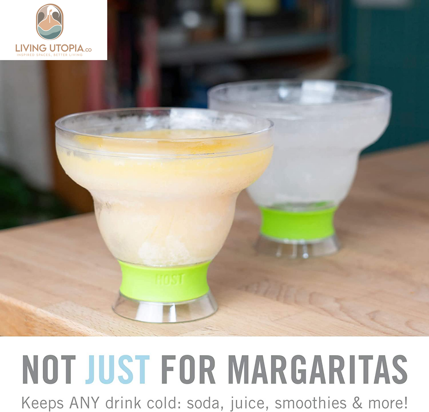 Freeze Stemless Margarita Glasses Double Walled Insulated Gel Chiller Plastic Margarita Cups - Frozen Cocktail Glass, Set of 1, 12 Oz, Green