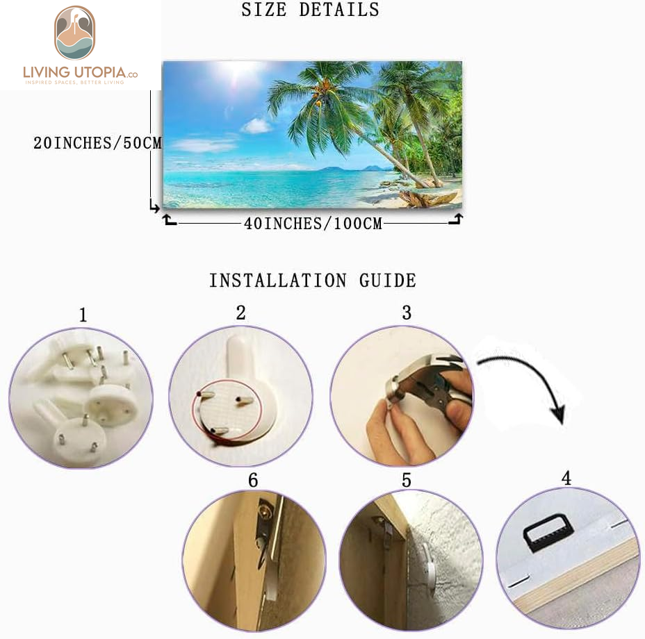 Canvas Wall Art for Living Room Tropical Palm Tree Summer Artwork Blue Sky Ocean Themed Coconut Trees Seascape Painting Nature Scenery Picture for Bedroom Bathroom Home Office Decor 40L X 20W