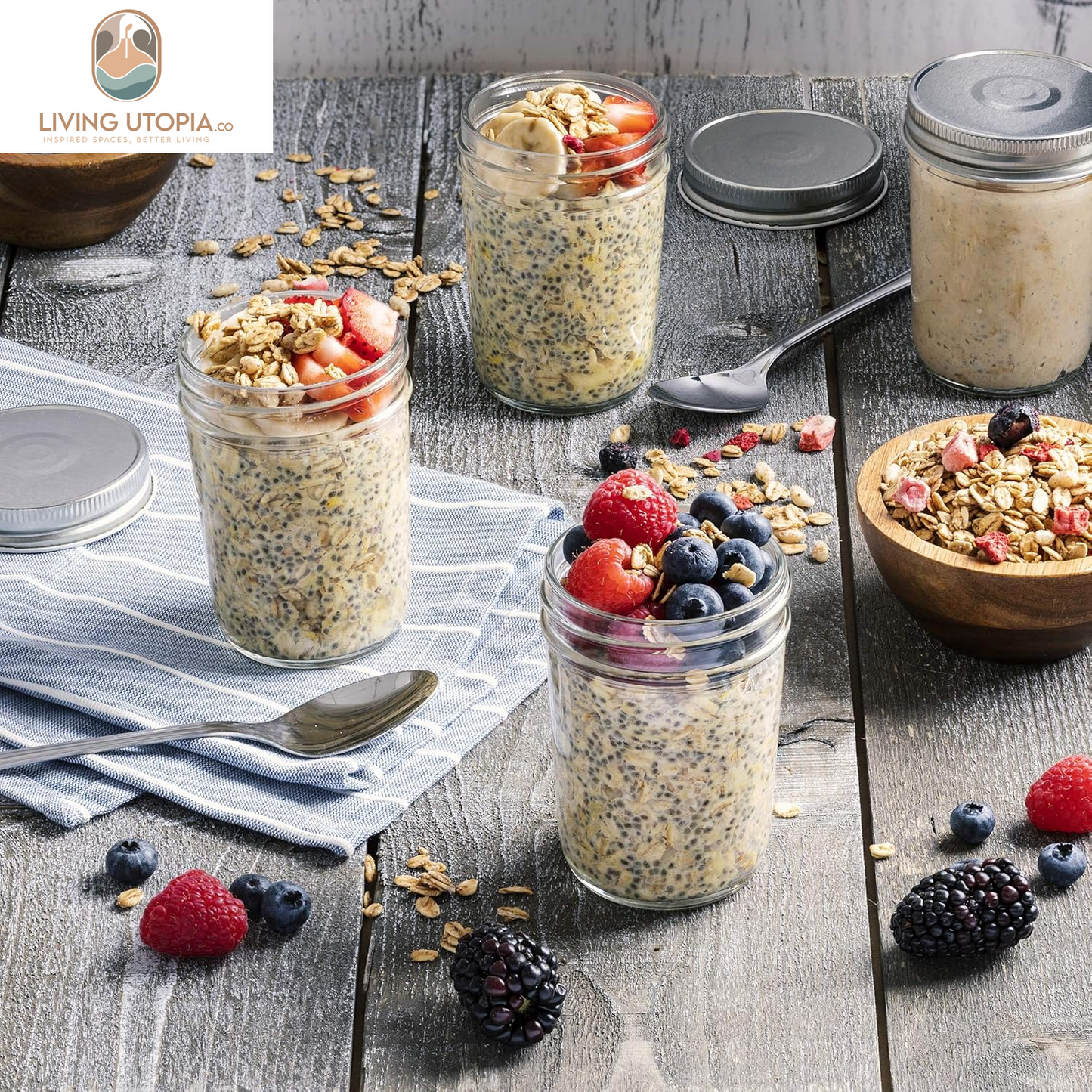 Glass Regular Mouth Mason Jars, 8 Oz Jars with Silver Metal Airtight Lids for Meal Prep, Dry Food Storage, Canning, Drinking, for Overnight Oats, Jelly, Spices, Salads, Yogurt (6 Pack)