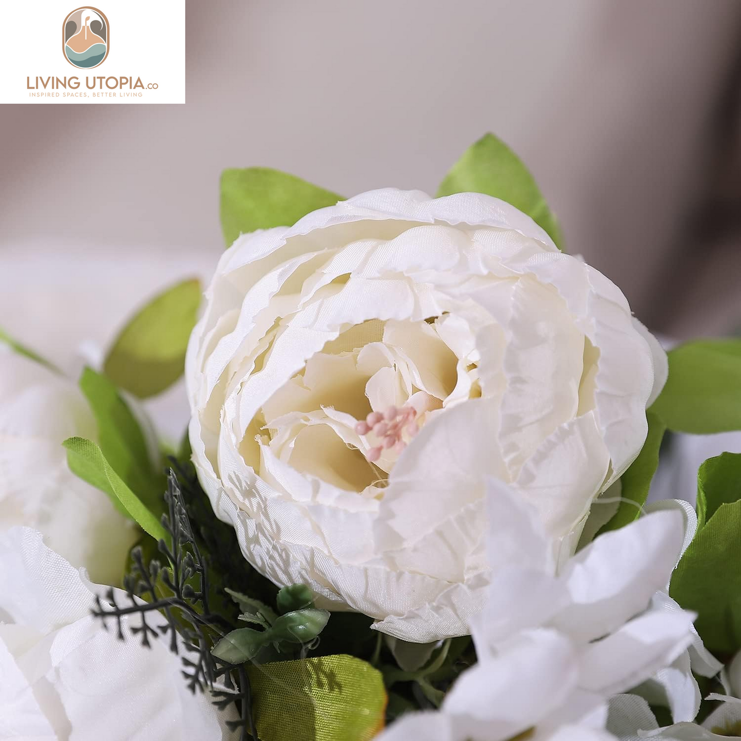 Artificial Peony Silk Flowers Fake Flowers Vintage Wedding Home Decoration,Pack of 1 (Spring Milk White)