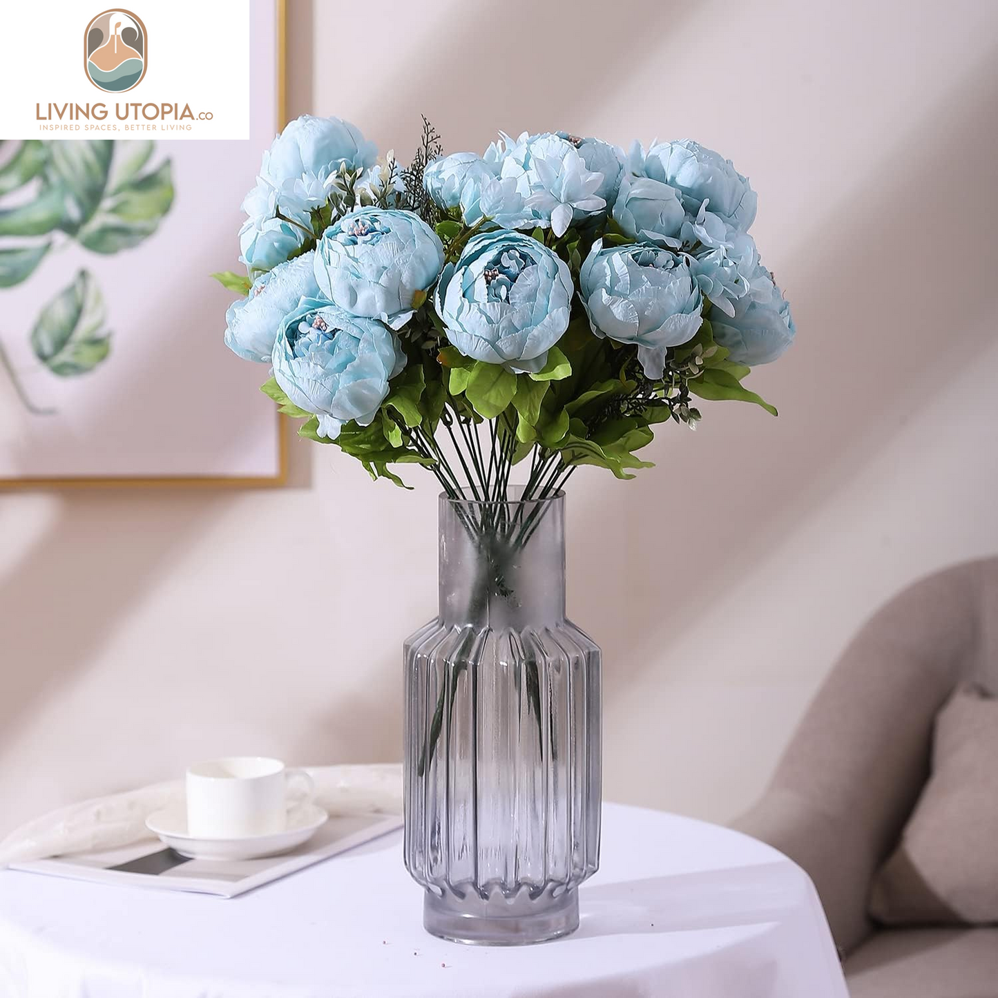 Artificial Peony Silk Flowers Fake Flowers Vintage Wedding Home Decoration,Pack of 1 (Spring Blue)