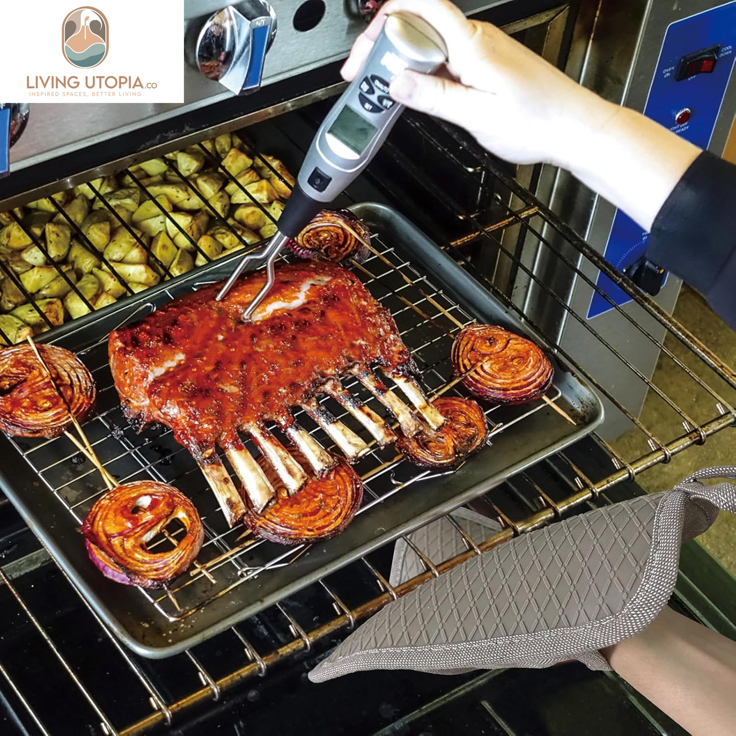 Pot Holders Yarn-Dyed Set of 3 Non Slip Silicone Kitchen Lines Heat Resistant 500℉ Kitchen Gloves BBQ Cooking Baking Cooking Barbecue Microwave Machine Washable (Khaki Pot Holders)