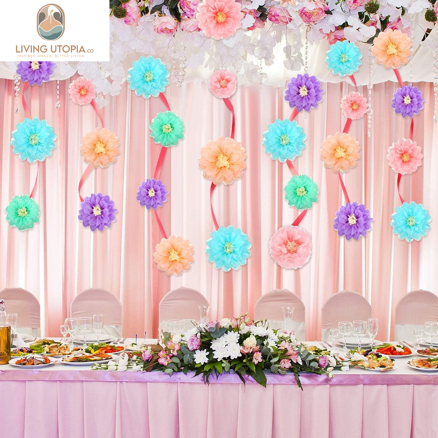 20 Pieces Mexican Paper Flower Tissue Day of the Dead Pom Poms 3D Paper Flower DIY Crafting for Halloween Thanksgiving Fiesta Wedding Party Ceiling Bloom Decoration(Vivid Color)