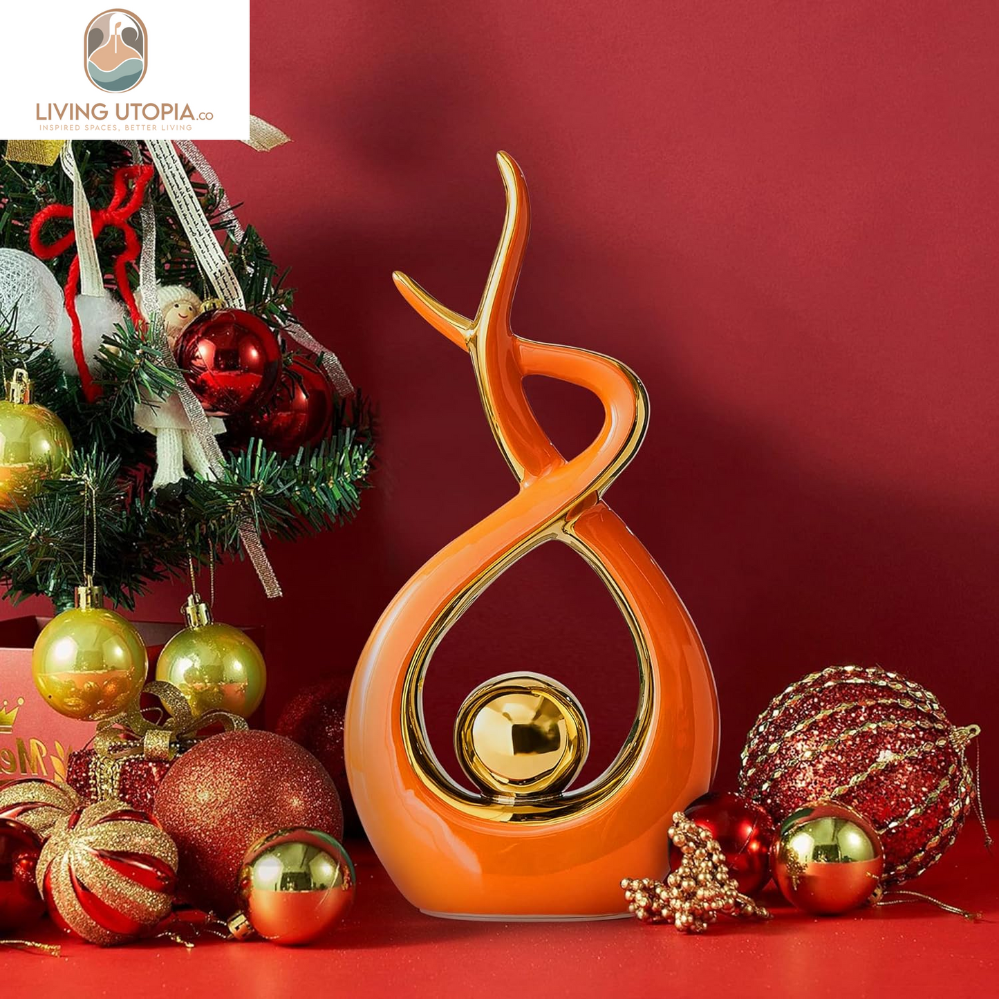 Home Decor Modern Art Ceramic Statue, Orange Coffee Table Decor, Hous Decorations for Living Room Dining Room Table Centerpiece Bookshelf (12.2" H)