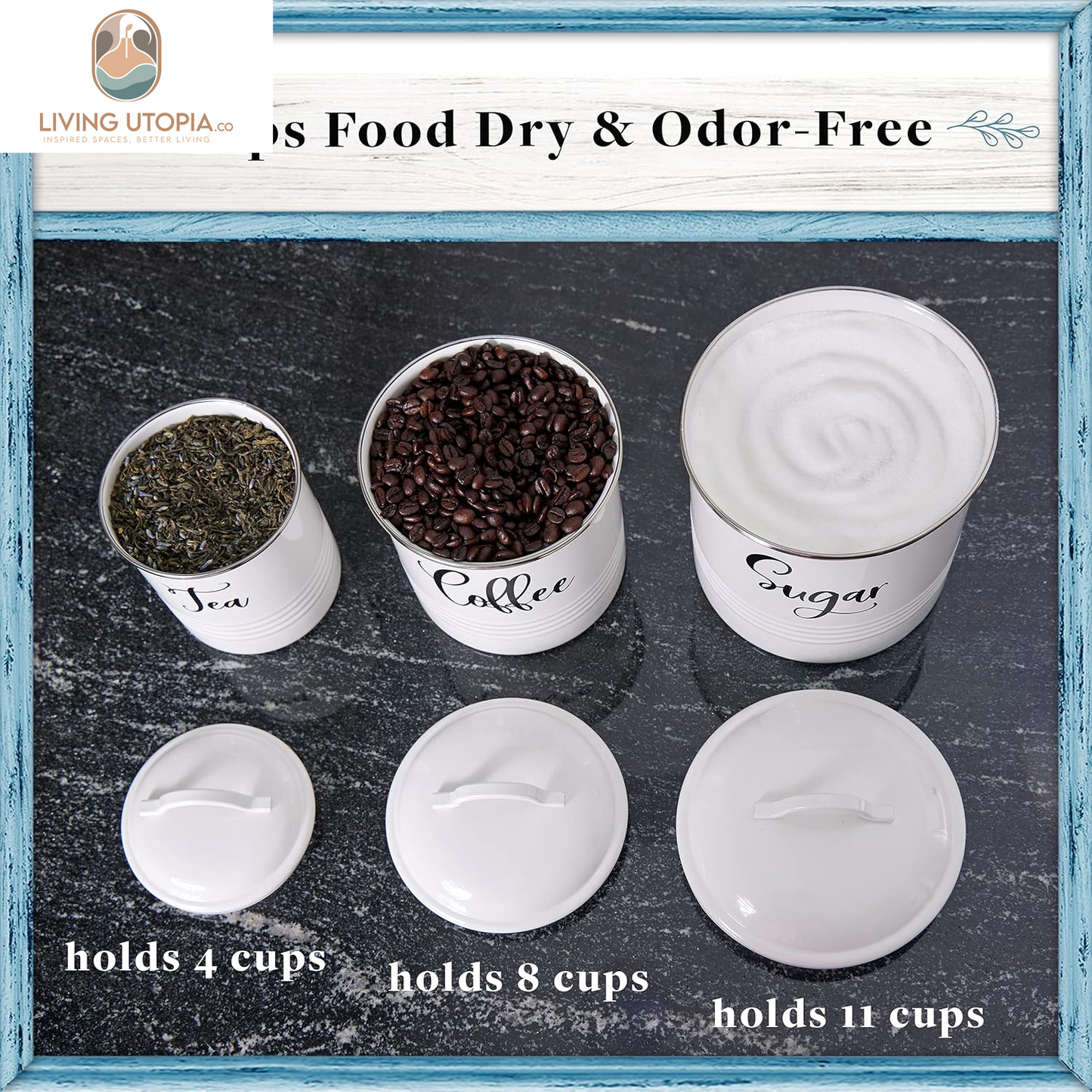 Food Storage Containers Set with Lids, Farmhouse Home Kitchen Decor Rustic Vintage Canisters