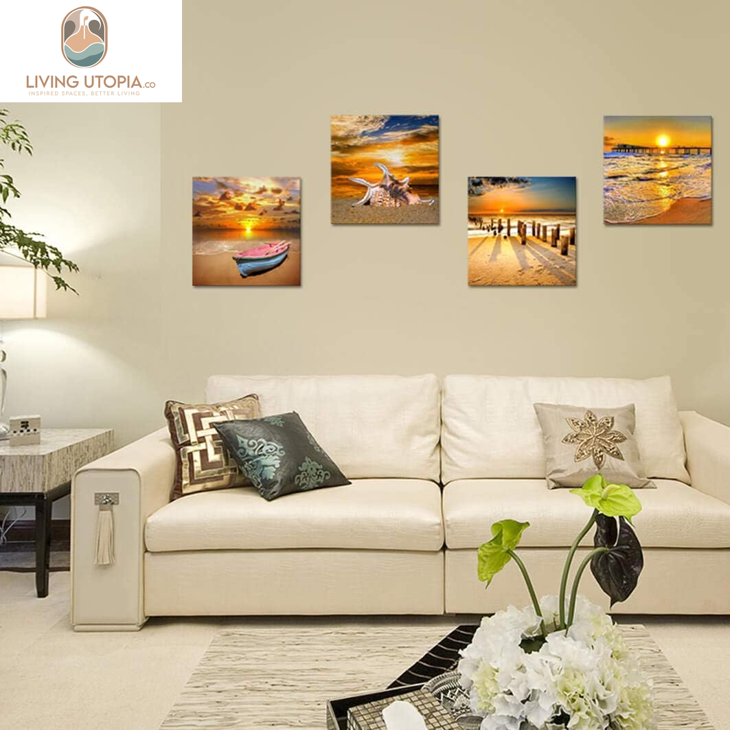 Beach Picture Wall Art Beach Poster Ocean Picture Sunset Beach Canvas Contemporary Scenery Beach Picture Photo Mural Artist Home Decor Wall Decoration Painting Canvas Printing 4 Pieces/Set