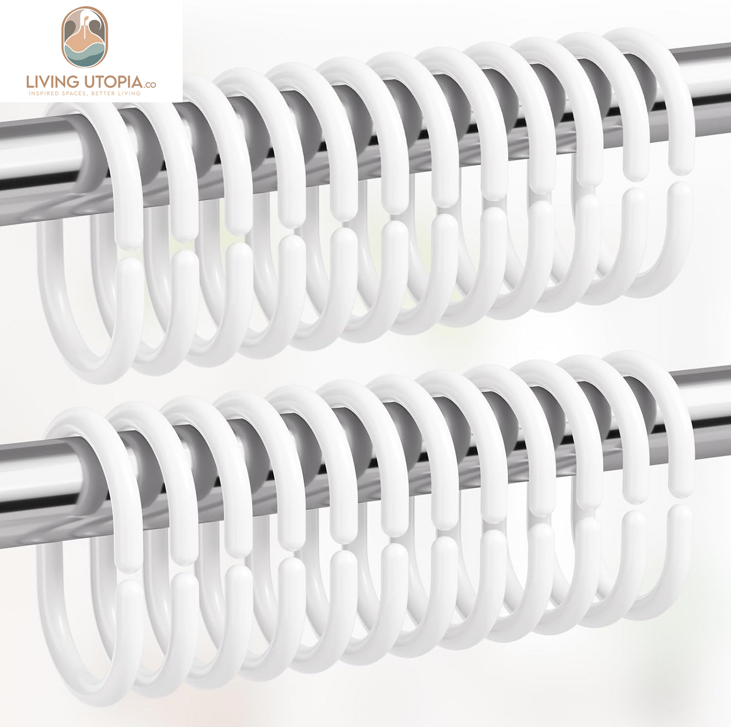 White Shower Curtain Hooks Rings, 24 Pcs Plastic Shower Curtain Rings, Plastic Shower Curtain Hooks for Bathroom Shower Rod, White Shower Hooks Rings Loops for Shower Curtain