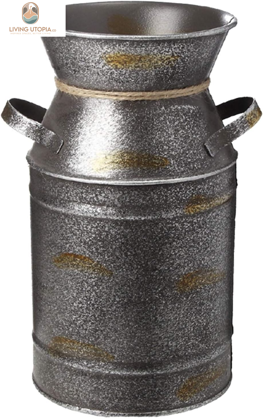 7.5" High Rustic Decorative Vase with Greetings and Rope Design, Metal Milk Can Country Jug for Living Room, Bedroom, Kitchen(Family)