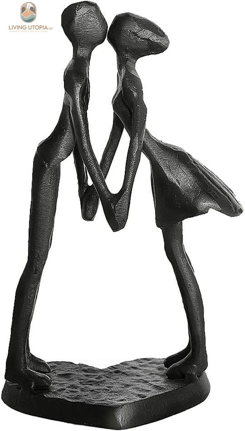 Iron Anniversary Couple Sculpture - Romantic Gifts for Her and Him, 6Th Anniversary, Christmas, Birthday, Wedding, Modern Home Decor of Two Hearts