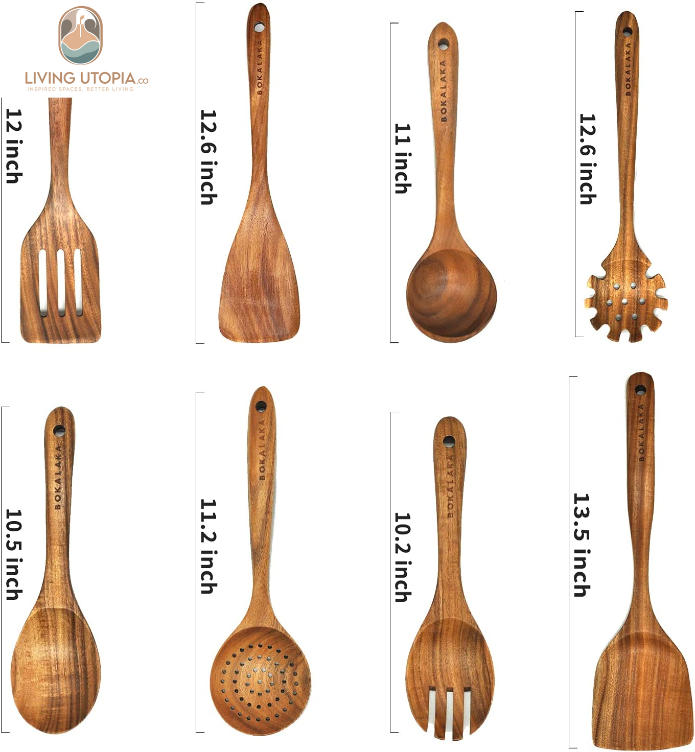 Wooden Spoons for Cooking, Teak Wooden Kitchen Utensils Set Wooden Cooking Utensils 8Pcs Wooden Spatulas Wooden Utensils for Cooking
