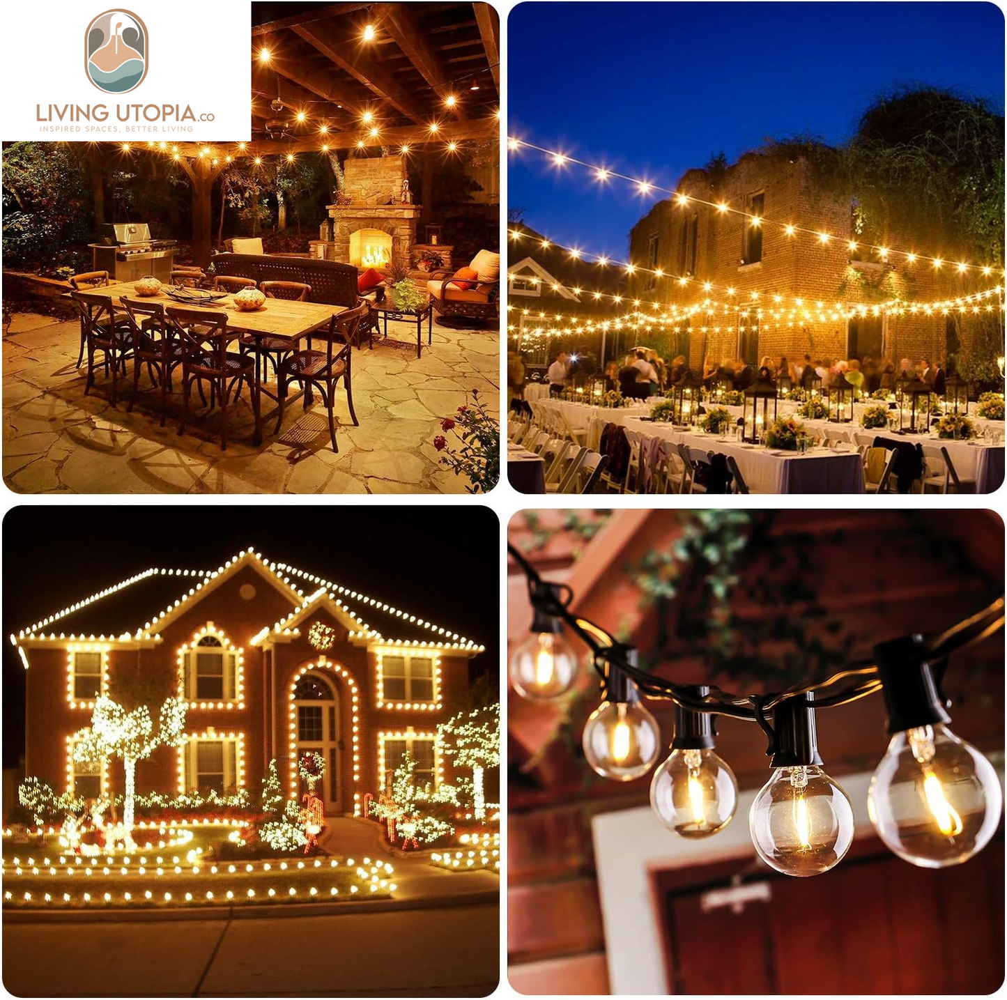 50FT LED G40 Globe String Lights, Shatterproof Outdoor Patio String Lights with 50+2 Dimmable Edison Bulbs, 50 Backyard Hanging Bistro Light Waterproof for Balcony Party Wedding Market Cafe
