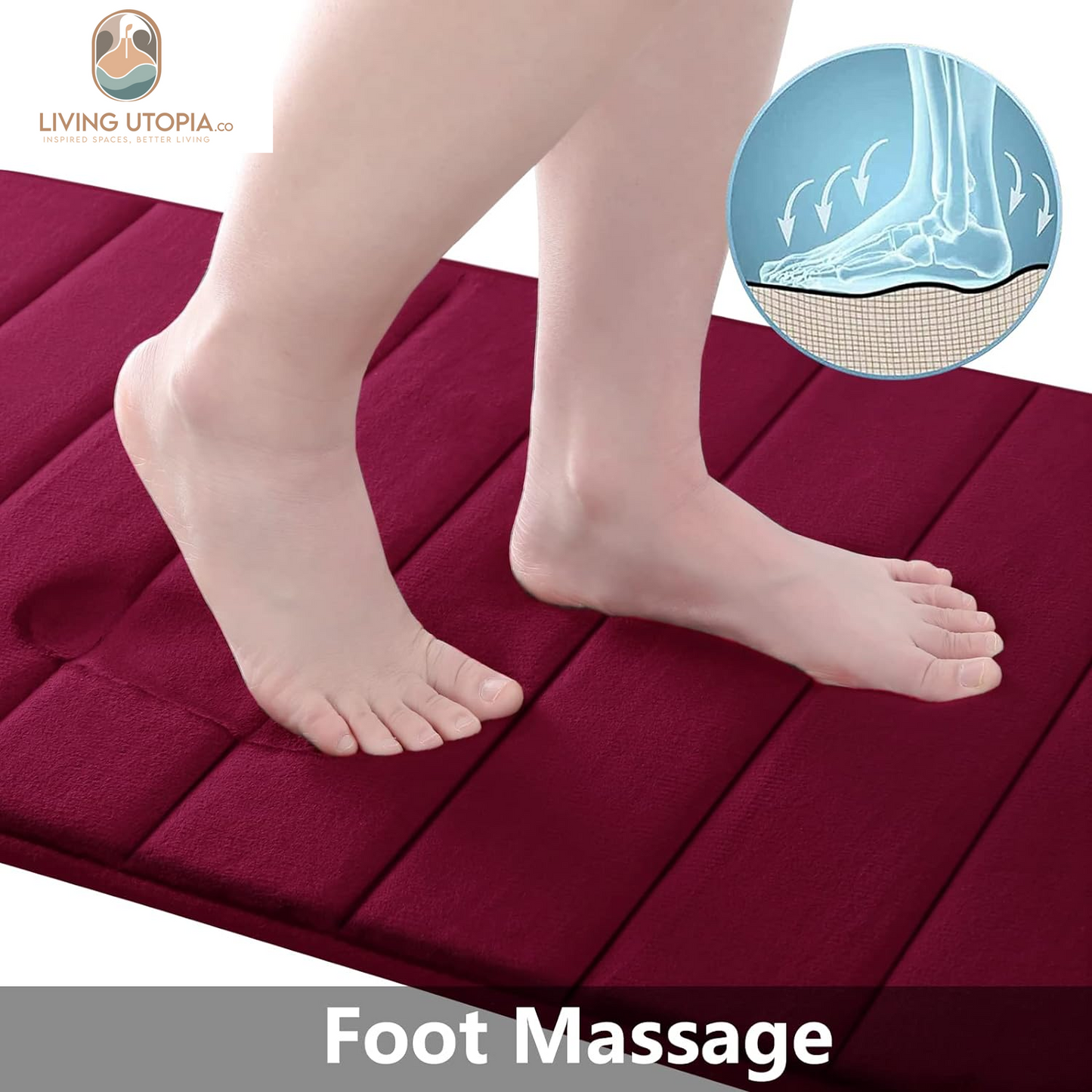 Memory Foam Bath Mat, 24" X 16", Ultra Soft and Non-Slip Bathroom Rugs, Water Absorbent and Machine Washable Bath Rug for Bathroom, Shower, and Tub, Burgundy