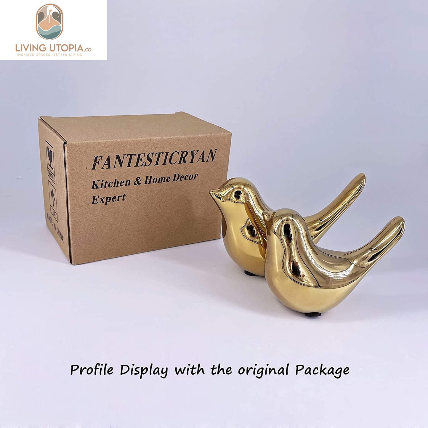 Small Birds Statues Gold Home Decor Modern Style Figurine Decorative Ornaments for Living Room, Bedroom, Office Desktop, Cabinets
